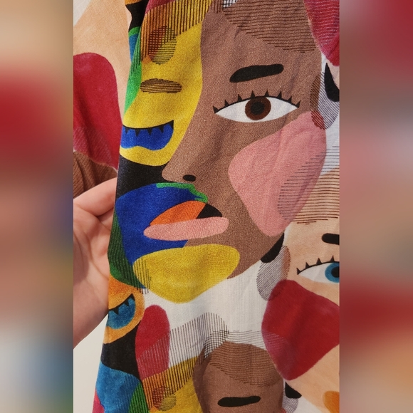 OGE AJIBE‎ M multicoloured abstract faces wearable art Canadian Rayon Picasso - Picture 10 of 16